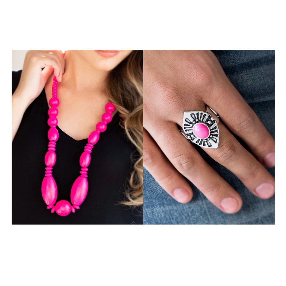 NEW- Paparazzi Vibrant Pink Necklace and Ring Set